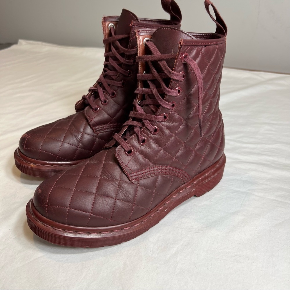 Dr. Doc Martens Coralie burgundy deep red quilted lace up combat boots size 6